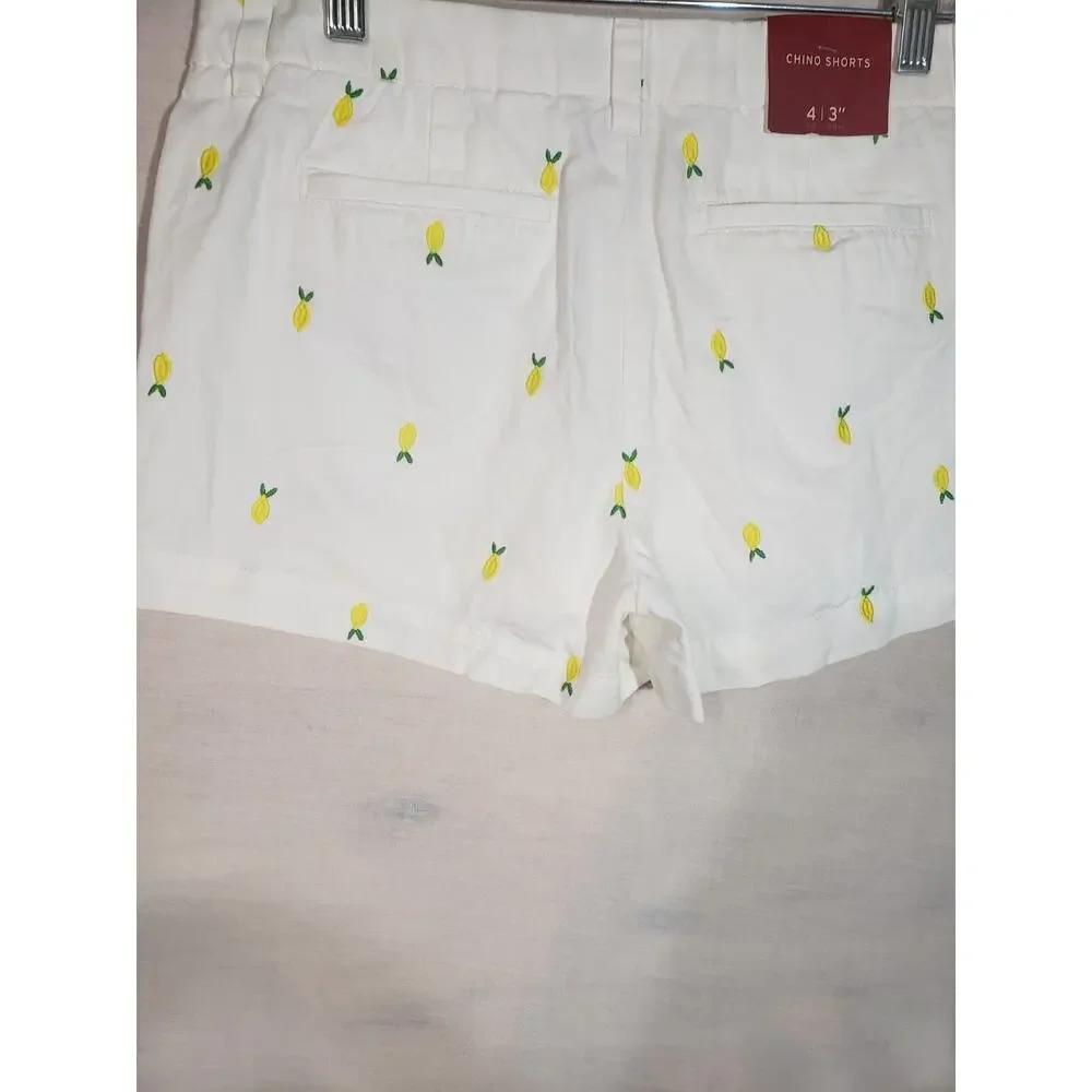 Merona Green White Lemon Pattern Casual Chino Shorts Sz 4 R309